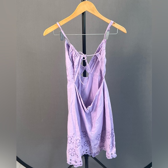 Purple Mini Dress. Sleeveless. Spaghetti Straps. Floral Embroidery - Picture 2 of 2